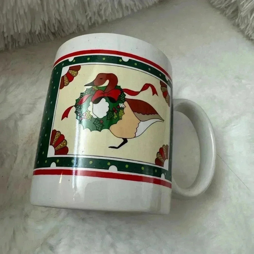 Vintage Goose Geese Ducks NIB Christmas Wreath Coffee Mug 90’s Cottagecore - Picture 10 of 10